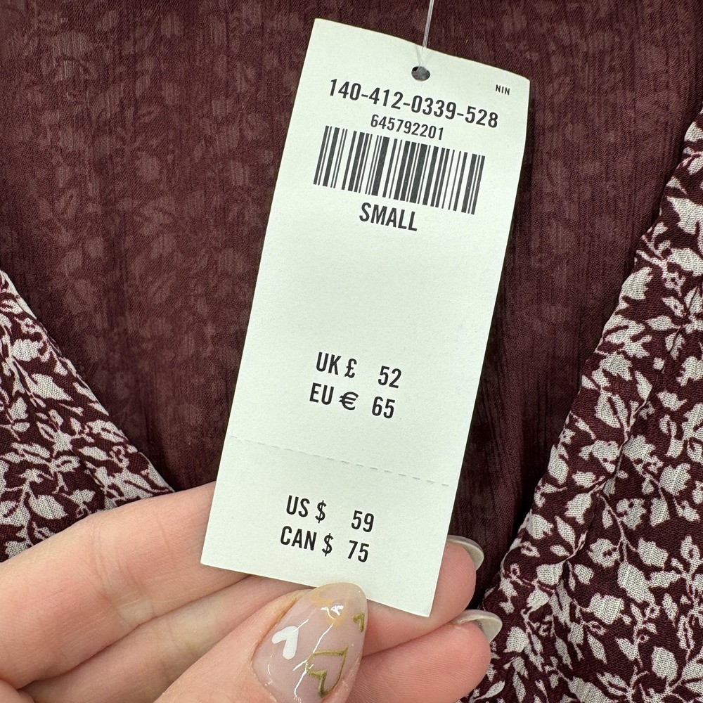 Abercrombie & Fitch Blouse Womens Small Red Floral Smocked Waist Babydoll Y2K - Picture 5 of 16